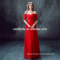 Red Off Schulter Kurzarm V-Ausschnitt Partykleid Abendkleid